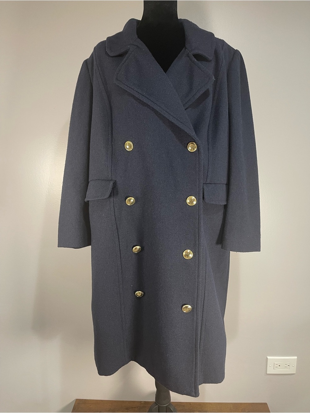 Eloquii Navy Wool Blend Double-Breasted Coat with Gold Buttons Sz.22/24P